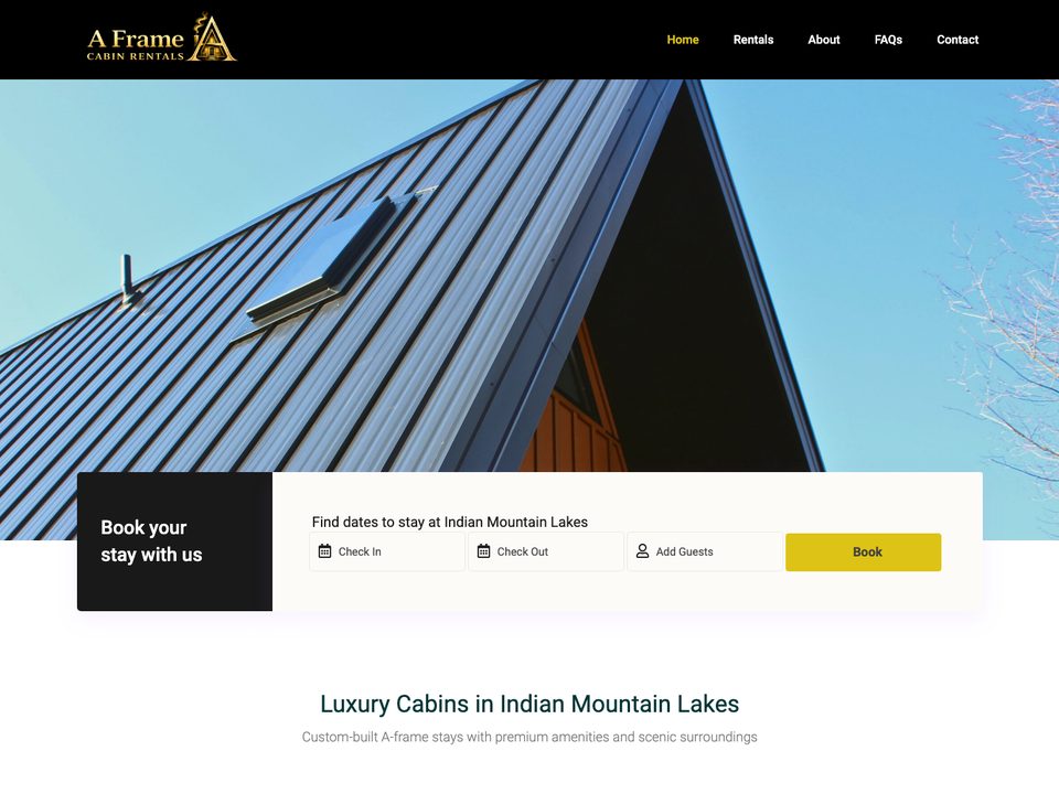 A Frame Cabin Rentals – A booking-ready site for luxury A-frame cabins